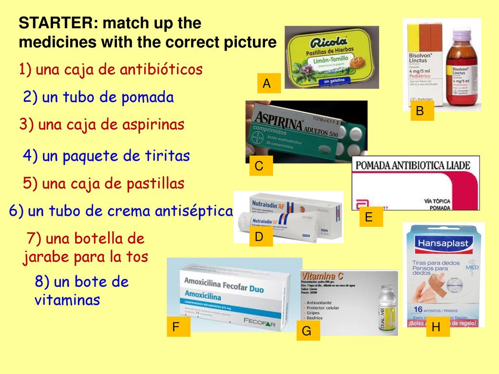 STARTER: match up the medicines with the correct picture