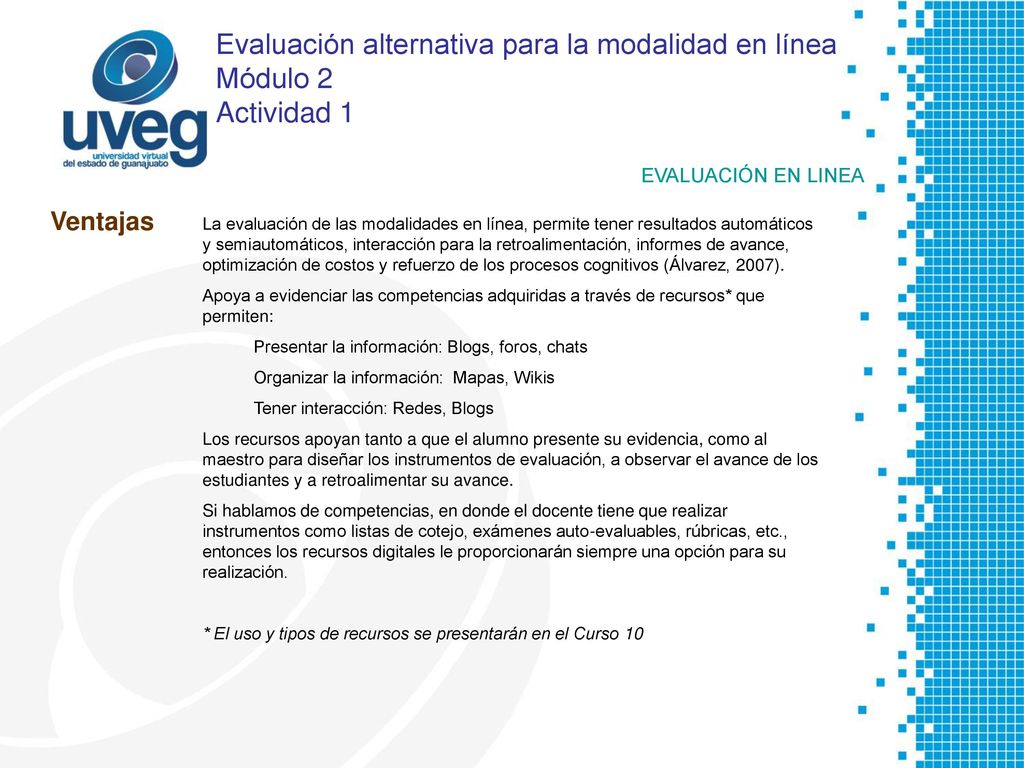 Evaluación alternativa para la modalidad en línea Módulo 2 Actividad 1