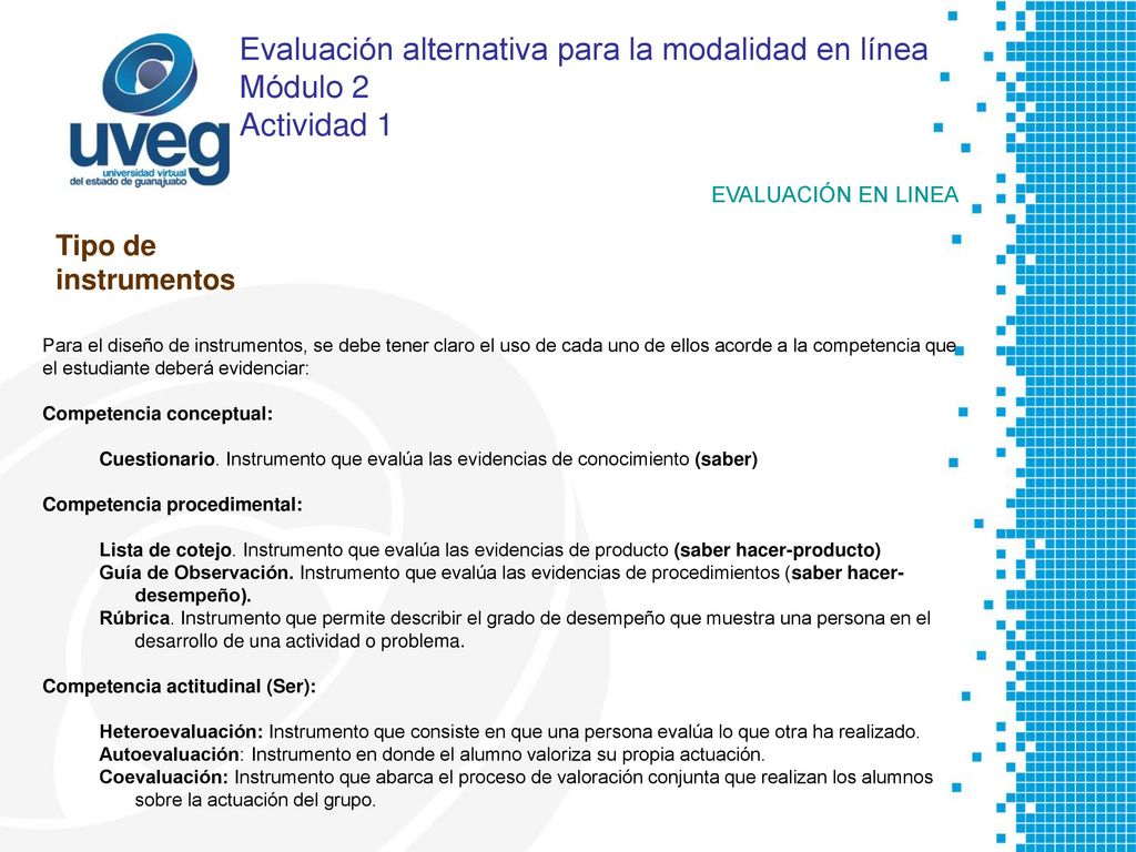 Evaluación alternativa para la modalidad en línea Módulo 2 Actividad 1