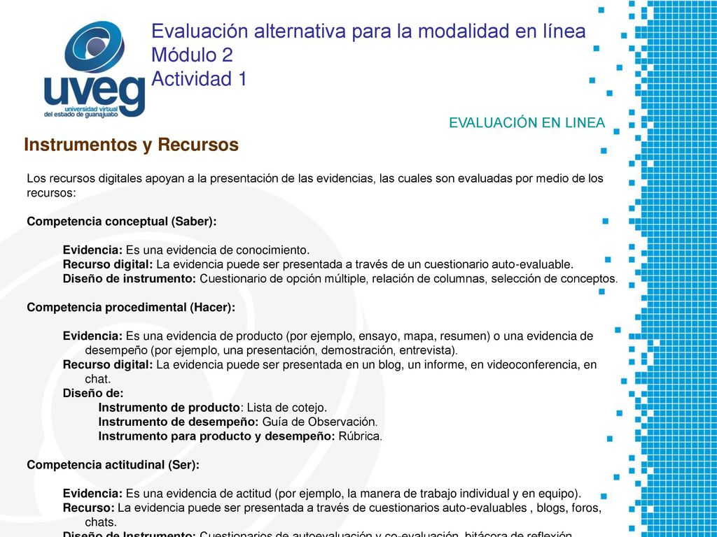 Evaluación alternativa para la modalidad en línea Módulo 2 Actividad 1