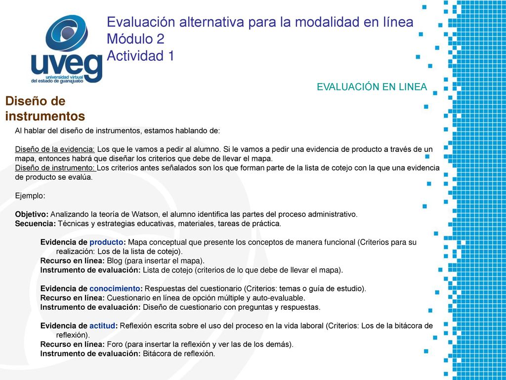 Evaluación alternativa para la modalidad en línea Módulo 2 Actividad 1