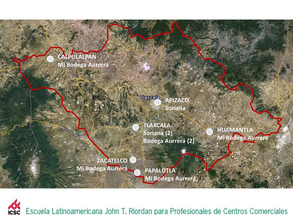 CALPULALPAN Mi Bodega Aurrerá. APIZACO. Soriana. TLAXCALA. Soriana (2) Bodega Aurrerá (2) ZACATELCO.