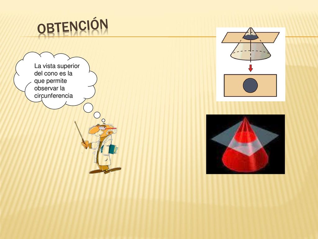 obtención La vista superior del cono es la que permite observar la circunferencia