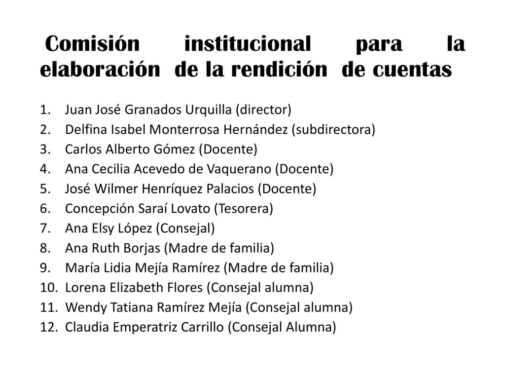 Comisión institucional para la elaboración de la rendición de cuentas