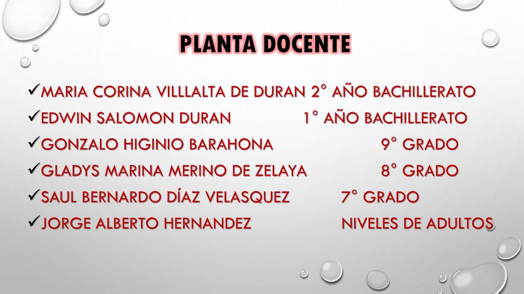 Planta docente Maria corina villlalta de duran 2° año bachillerato