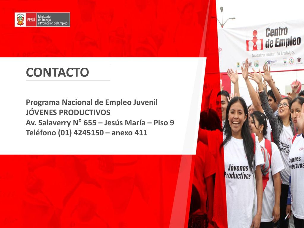 CONTACTO Programa Nacional de Empleo Juvenil JÓVENES PRODUCTIVOS