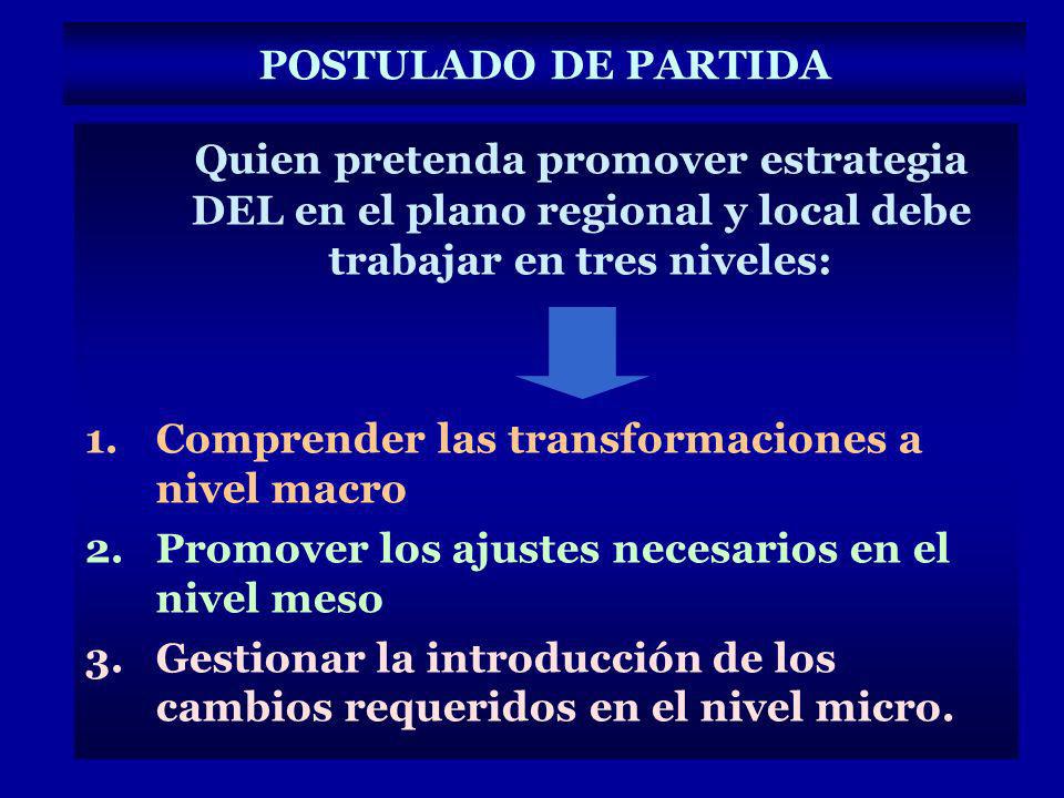 POSTULADO DE PARTIDA Quien pretenda promover estrategia DEL en el plano regional y local debe trabajar en tres niveles: