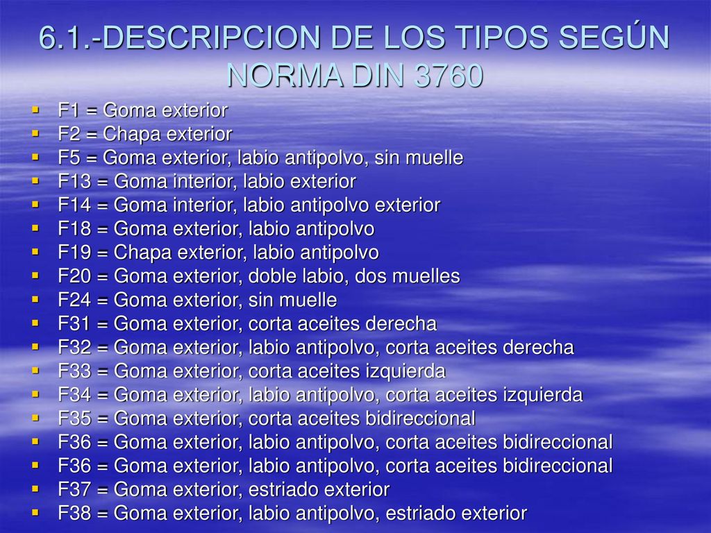 6.1.-DESCRIPCION DE LOS TIPOS SEGÚN NORMA DIN 3760