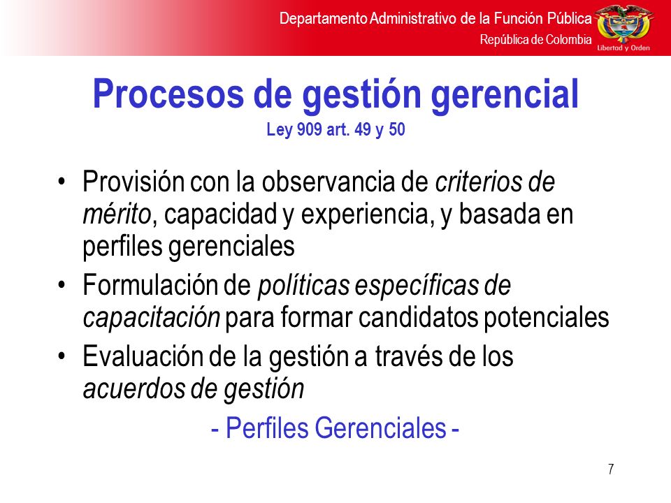 Procesos de gestión gerencial Ley 909 art. 49 y 50