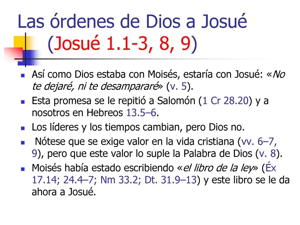 Las órdenes de Dios a Josué (Josué 1.1-3, 8, 9)