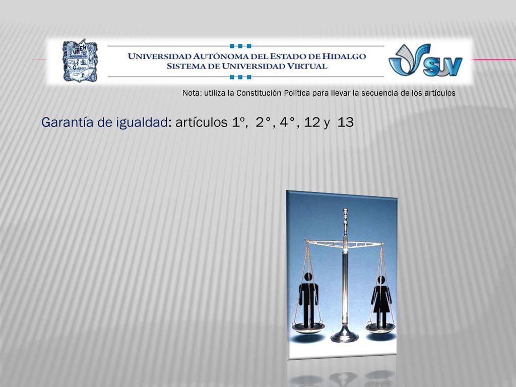 Garantía de igualdad: artículos 1º, 2°, 4°, 12 y 13