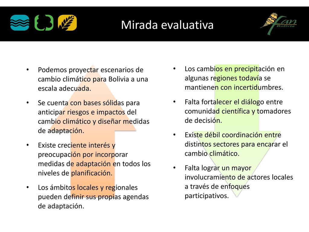 Mirada evaluativa Podemos proyectar escenarios de cambio climático para Bolivia a una escala adecuada.