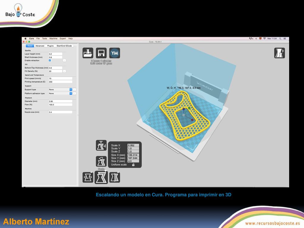Escalando un modelo en Cura. Programa para imprimir en 3D