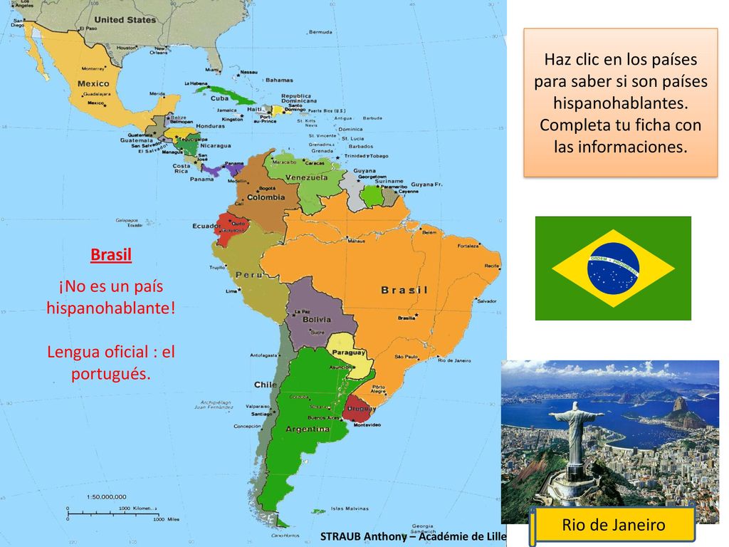 Haz clic en los países para saber si son países hispanohablantes.