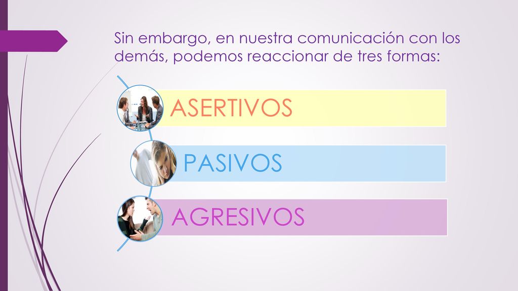 Sin embargo, en nuestra comunicación con los demás, podemos reaccionar de tres formas:
