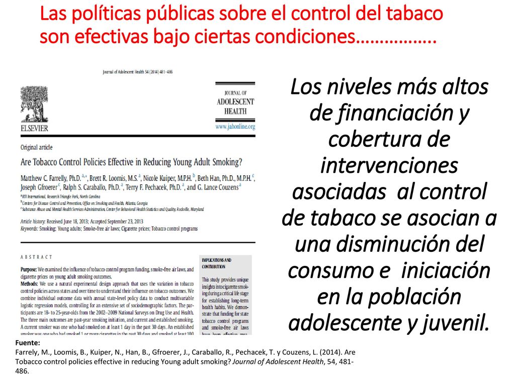 Las políticas públicas sobre el control del tabaco son efectivas bajo ciertas condiciones……………..