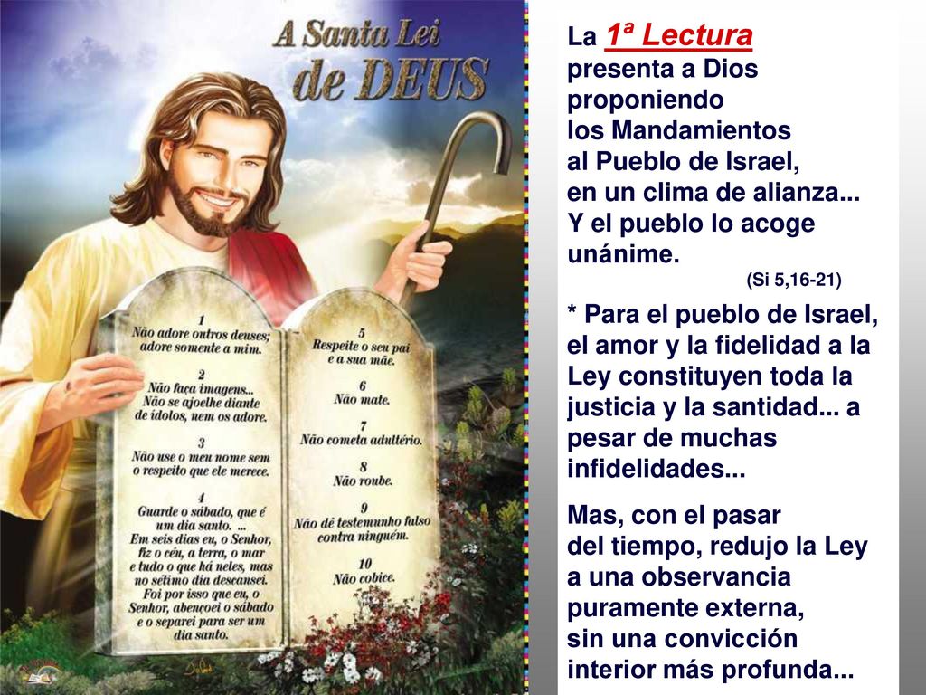 presenta a Dios proponiendo los Mandamientos al Pueblo de Israel,