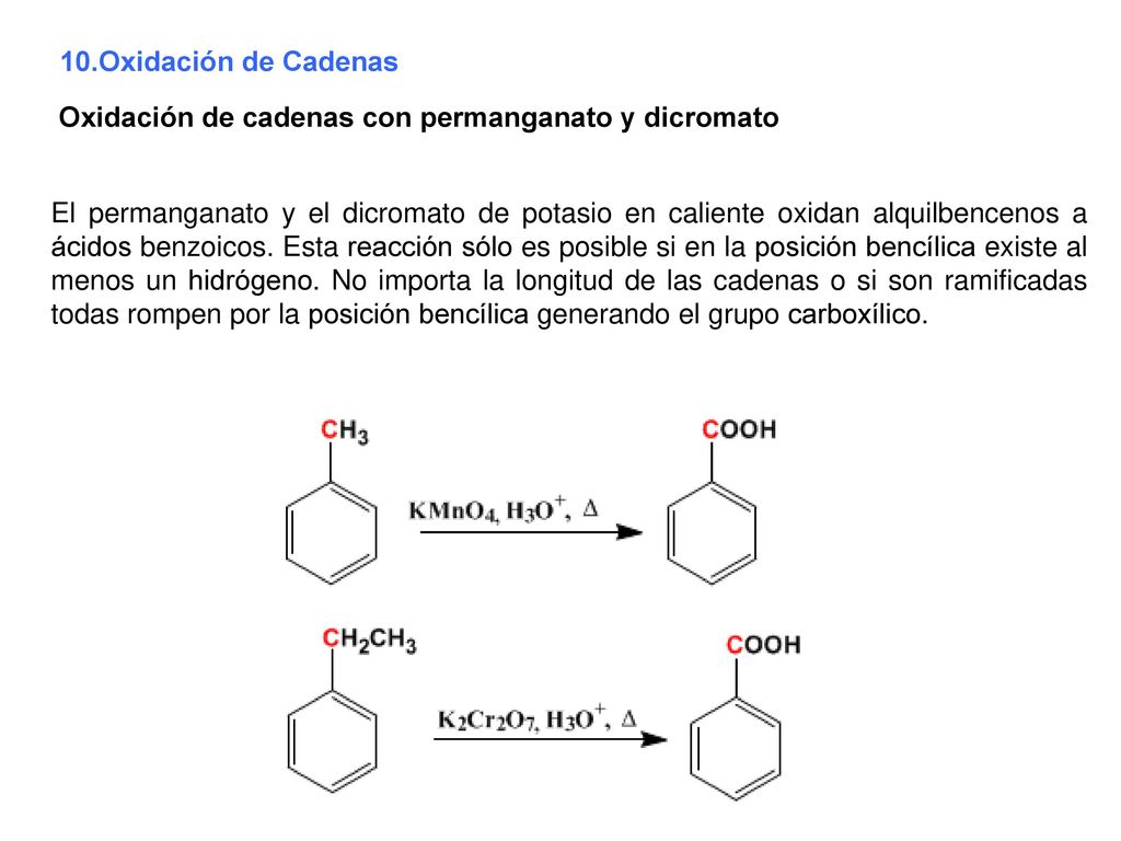 10.Oxidación de Cadenas Oxidación de cadenas con permanganato y dicromato.