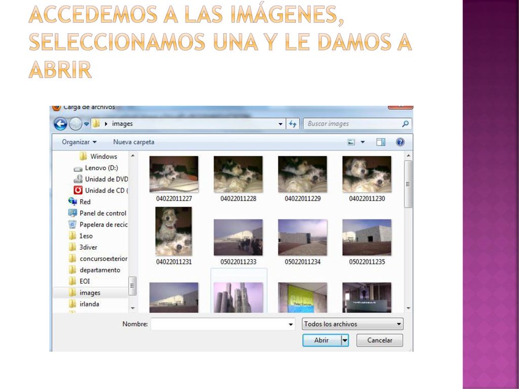 Accedemos a las imágenes, seleccionamos una y le damos a abrir