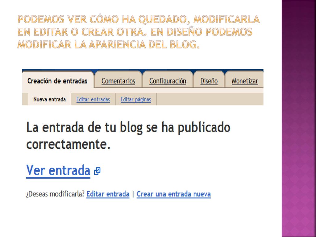 Podemos ver cómo ha quedado, modificarla en editar o crear otra