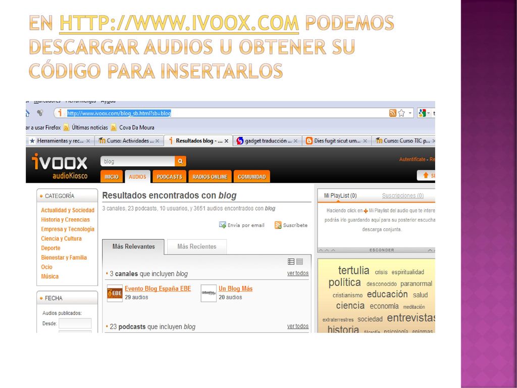 En   podemos descargar audios u obtener su código para insertarlos