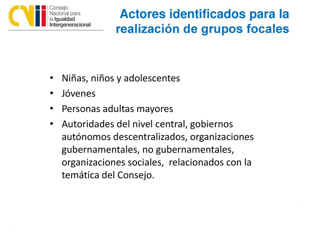 Actores identificados para la realización de grupos focales