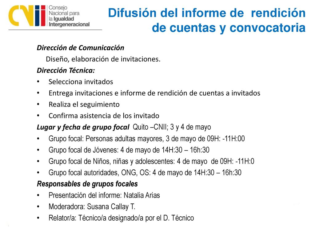 Difusión del informe de rendición de cuentas y convocatoria