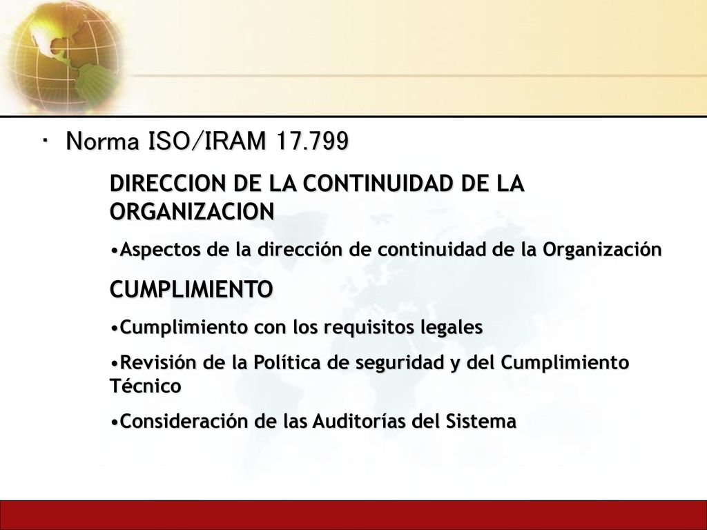 Norma ISO/IRAM DIRECCION DE LA CONTINUIDAD DE LA ORGANIZACION