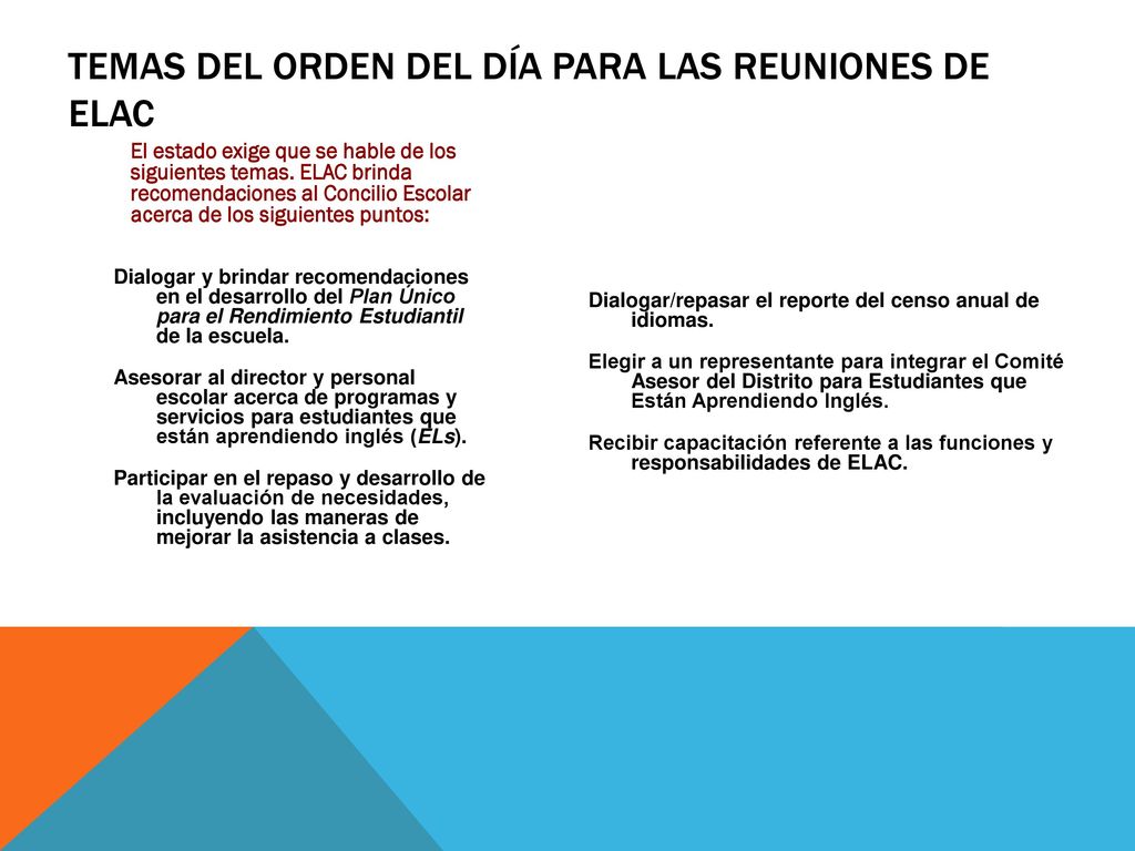 Temas del orden del día para las reuniones de ELAC