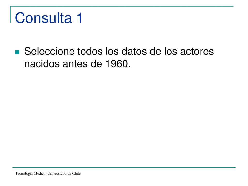 Consulta 1 Seleccione todos los datos de los actores nacidos antes de 1960.