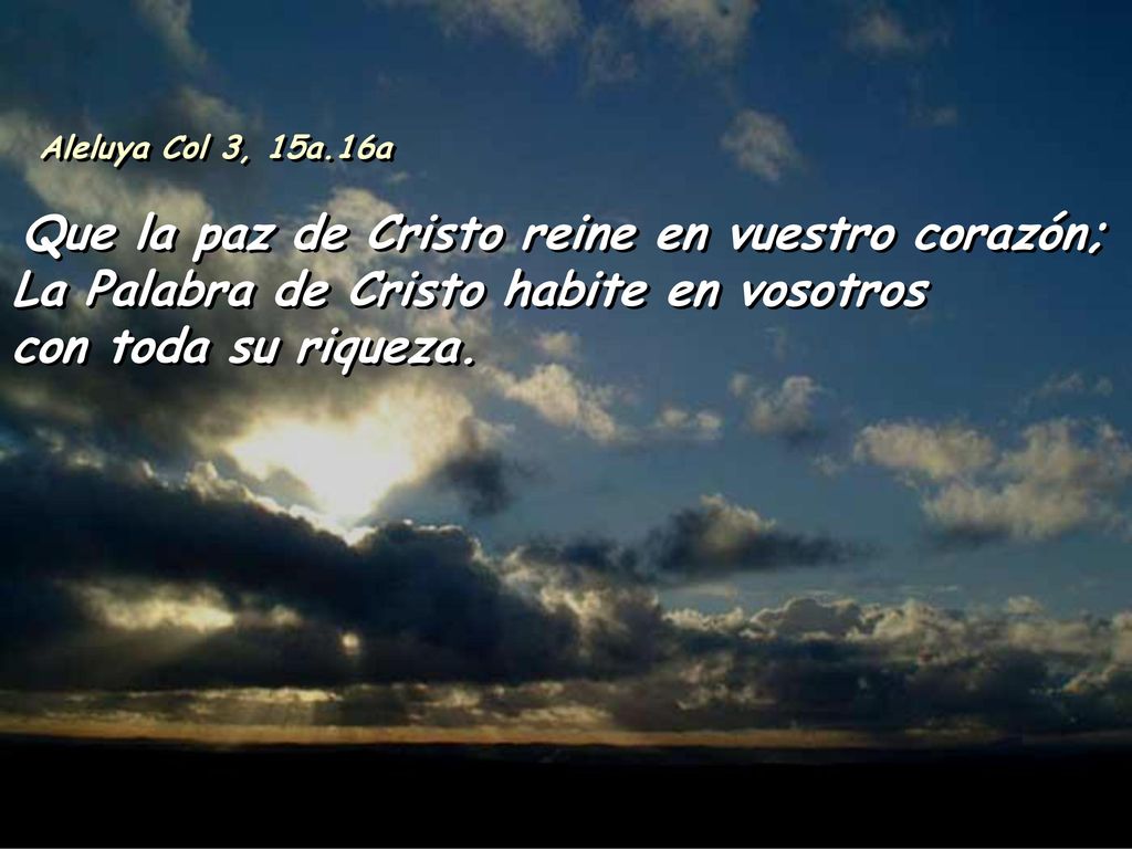 Aleluya Col 3, 15a.16a Que la paz de Cristo reine en vuestro corazón; La Palabra de Cristo habite en vosotros con toda su riqueza.