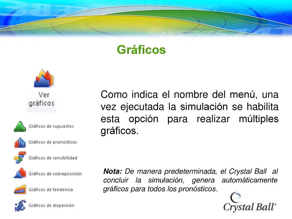 Gráficos Como indica el nombre del menú, una vez ejecutada la simulación se habilita esta opción para realizar múltiples gráficos.