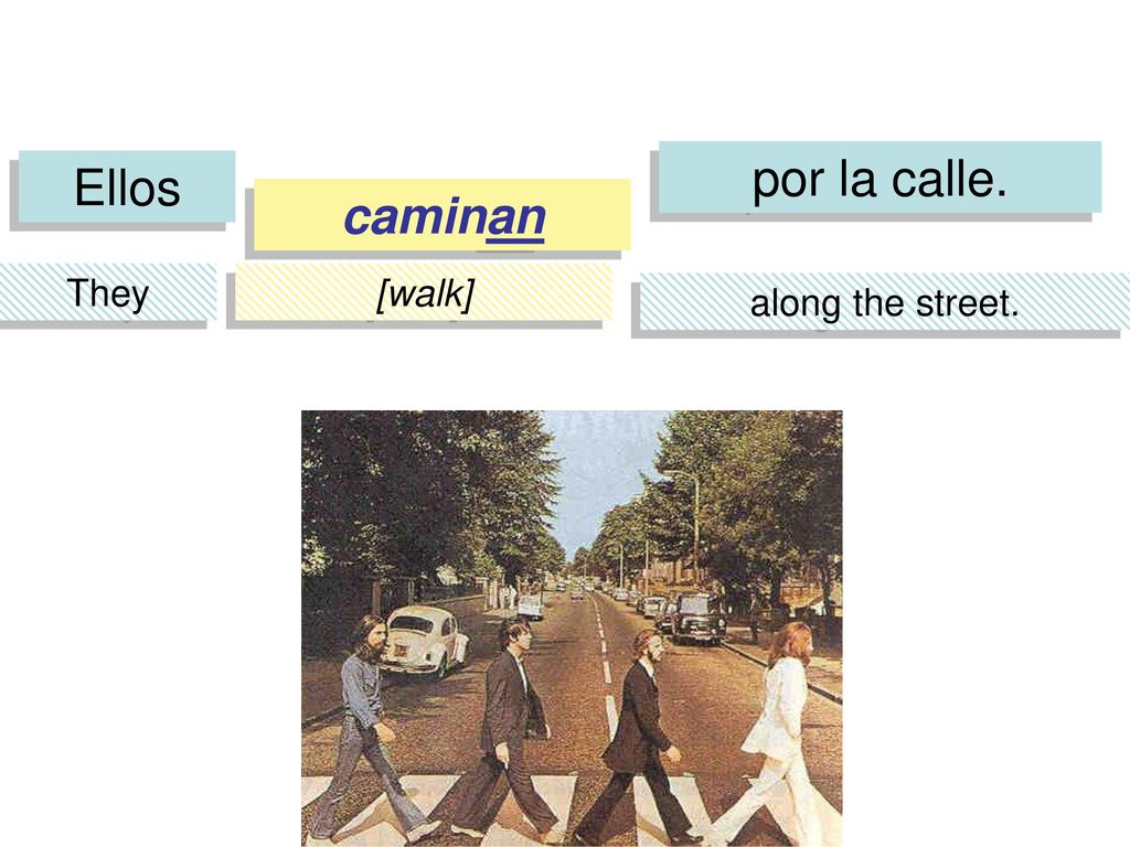 por la calle. Ellos caminan They [walk] along the street.