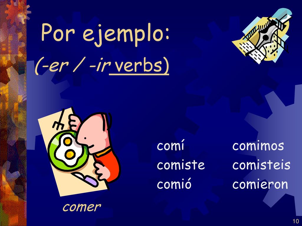 Por ejemplo: (-er / -ir verbs) comer comí comiste comió comimos