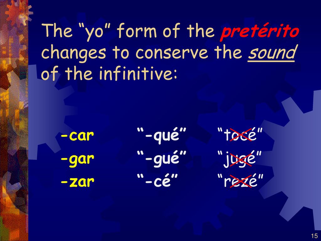 The yo form of the pretérito changes to conserve the sound of the infinitive: