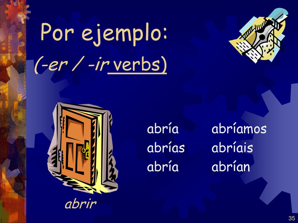 Por ejemplo: (-er / -ir verbs) abrir abría abrías abríamos abríais