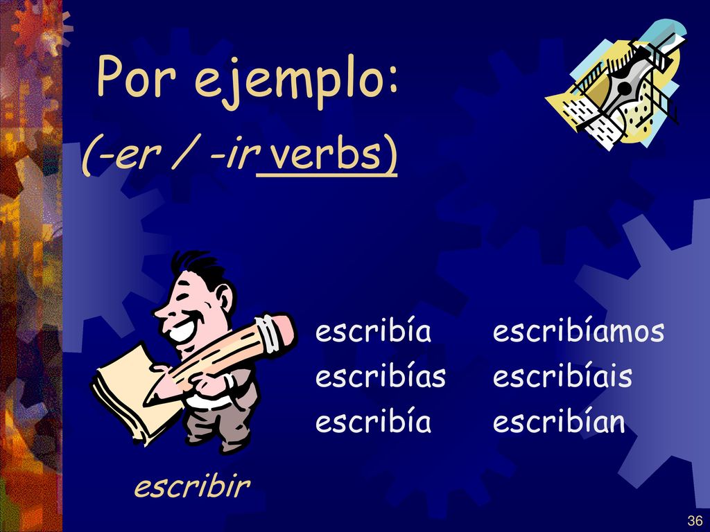 Por ejemplo: (-er / -ir verbs) escribir escribía escribías escribíamos