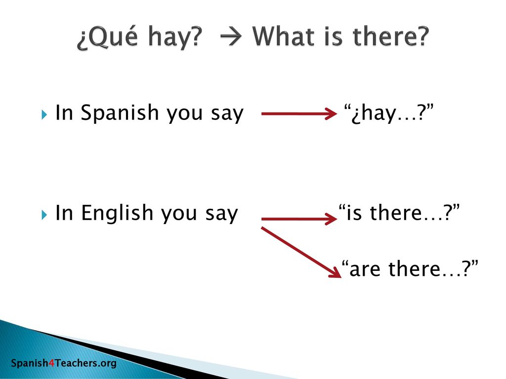 ¿Qué hay  What is there In Spanish you say ¿hay…