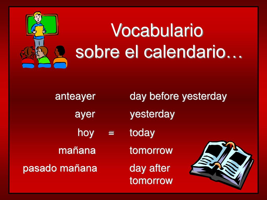 Vocabulario sobre el calendario… anteayer day before yesterday ayer