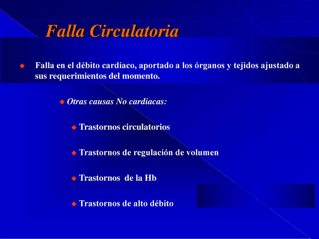 Falla Circulatoria Falla en el débito cardiaco, aportado a los órganos y tejidos ajustado a sus requerimientos del momento.