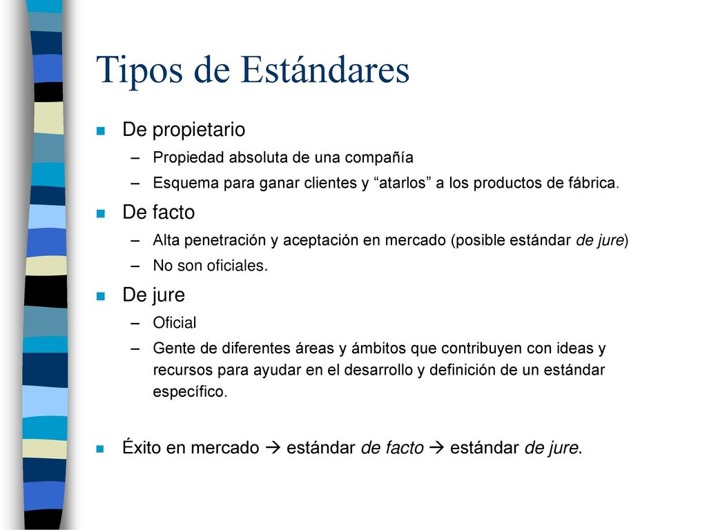 Tipos de Estándares De propietario De facto De jure