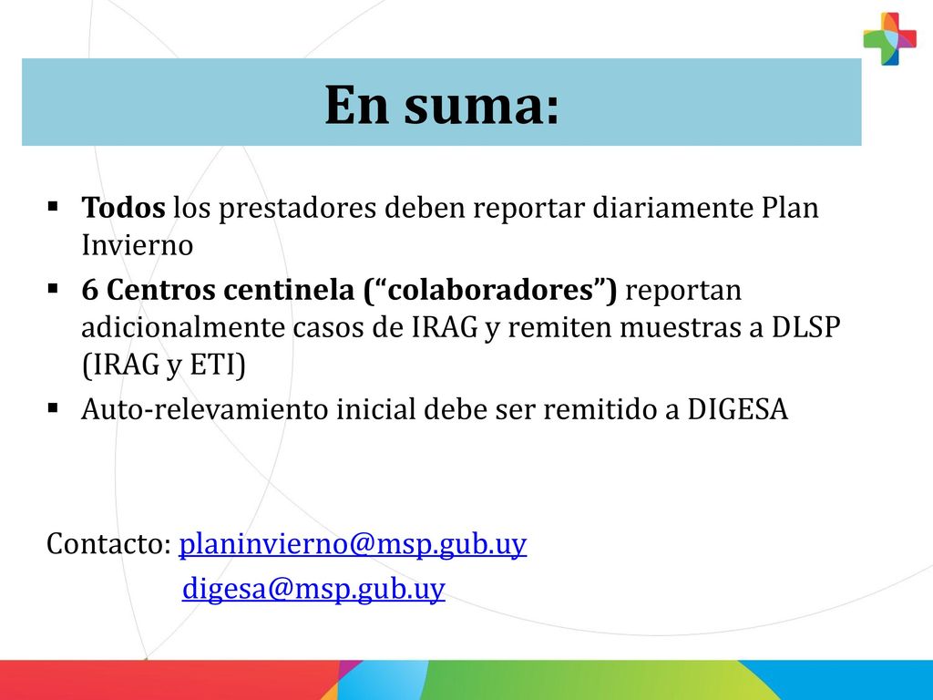 En suma: Todos los prestadores deben reportar diariamente Plan Invierno.