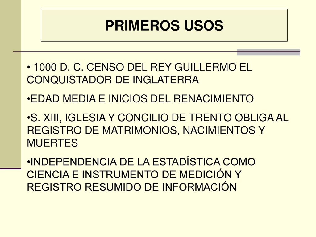 PRIMEROS USOS 1000 D. C. CENSO DEL REY GUILLERMO EL CONQUISTADOR DE INGLATERRA. EDAD MEDIA E INICIOS DEL RENACIMIENTO.
