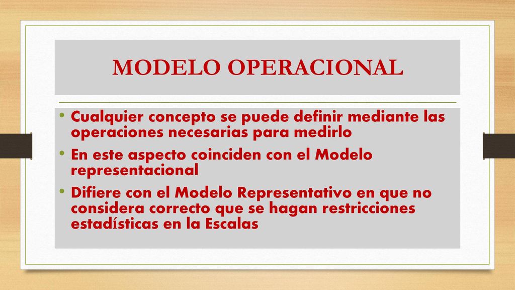 MODELO OPERACIONAL Cualquier concepto se puede definir mediante las operaciones necesarias para medirlo.