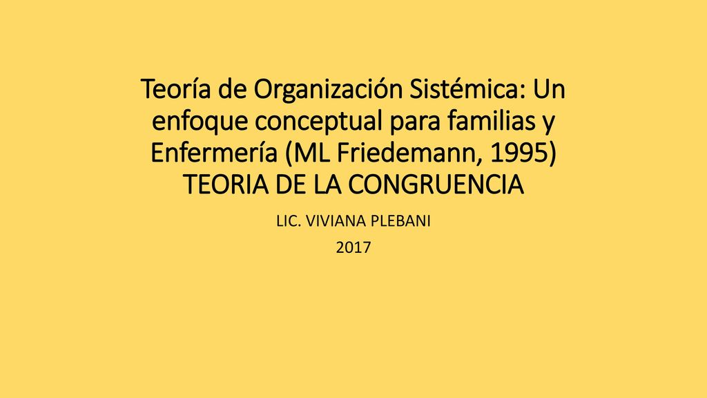 Teoría de Organización Sistémica: Un enfoque conceptual para familias y Enfermería (ML Friedemann, 1995) TEORIA DE LA CONGRUENCIA