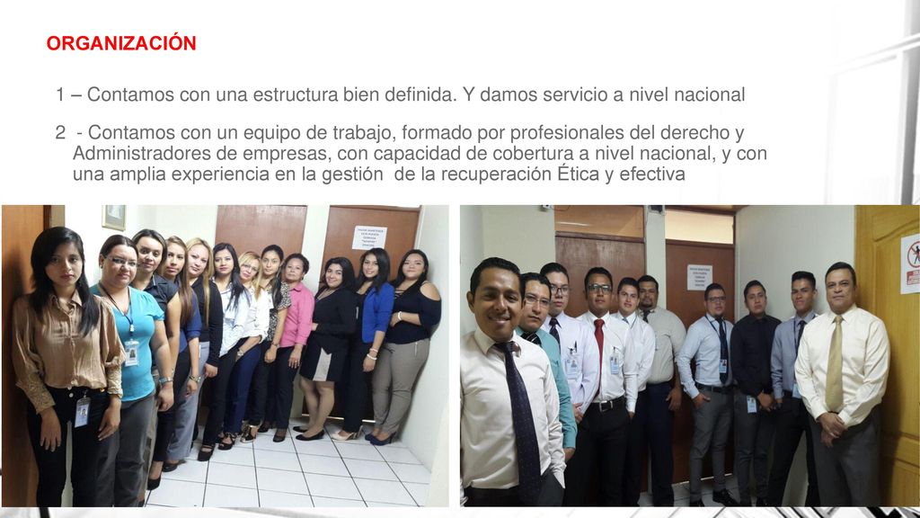 ORGANIZACIÓN 1 – Contamos con una estructura bien definida. Y damos servicio a nivel nacional.