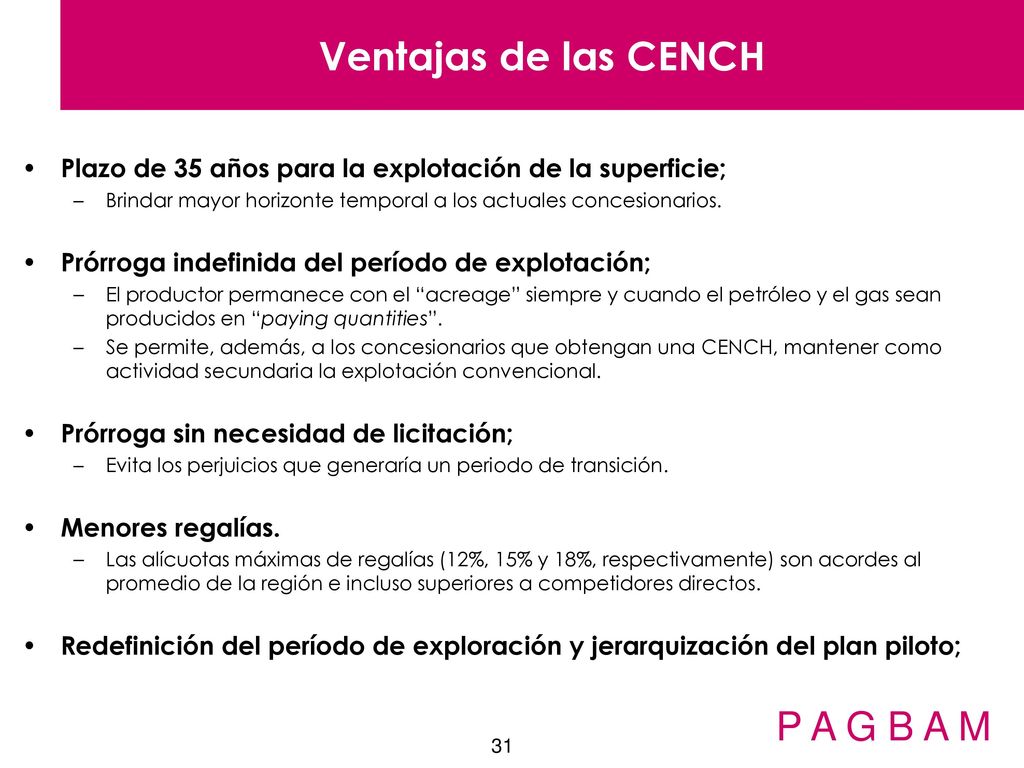 Ventajas de las CENCH P A G B A M