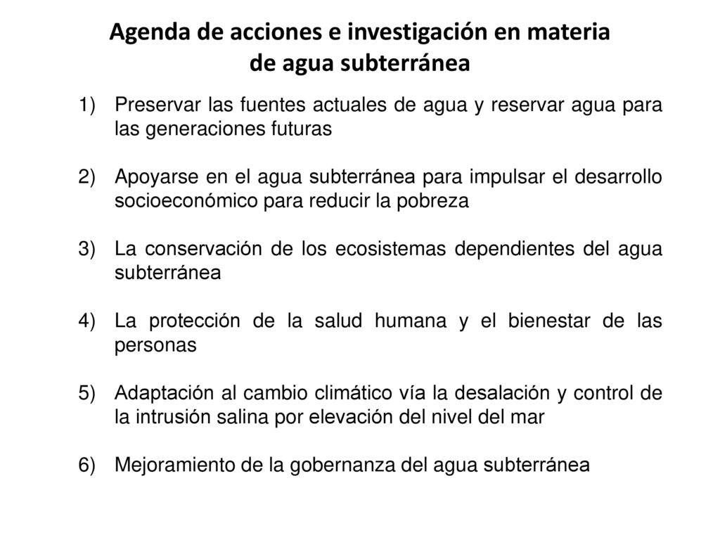 Agenda de acciones e investigación en materia de agua subterránea