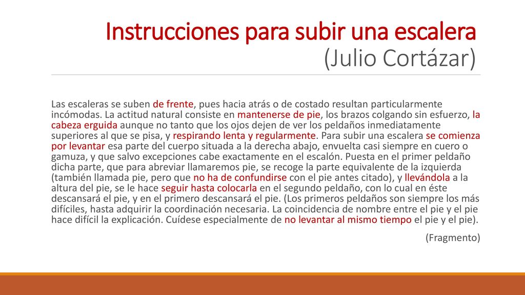 Instrucciones para subir una escalera (Julio Cortázar)