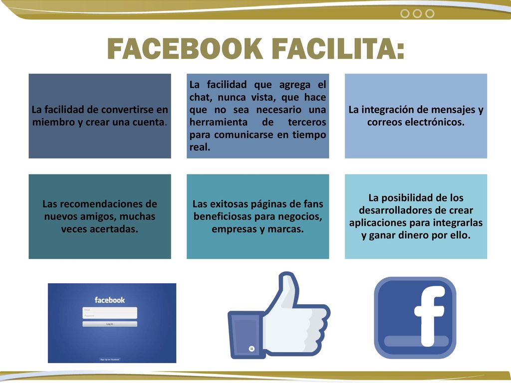 FACEBOOK facilita: La facilidad de convertirse en miembro y crear una cuenta.